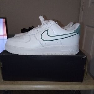 White and Green Nike AF-1 Sneakers
